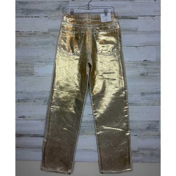 Zara women 6 gold the boy fit pants distressed boho new mid rise belt cotton - Picture 3 of 7